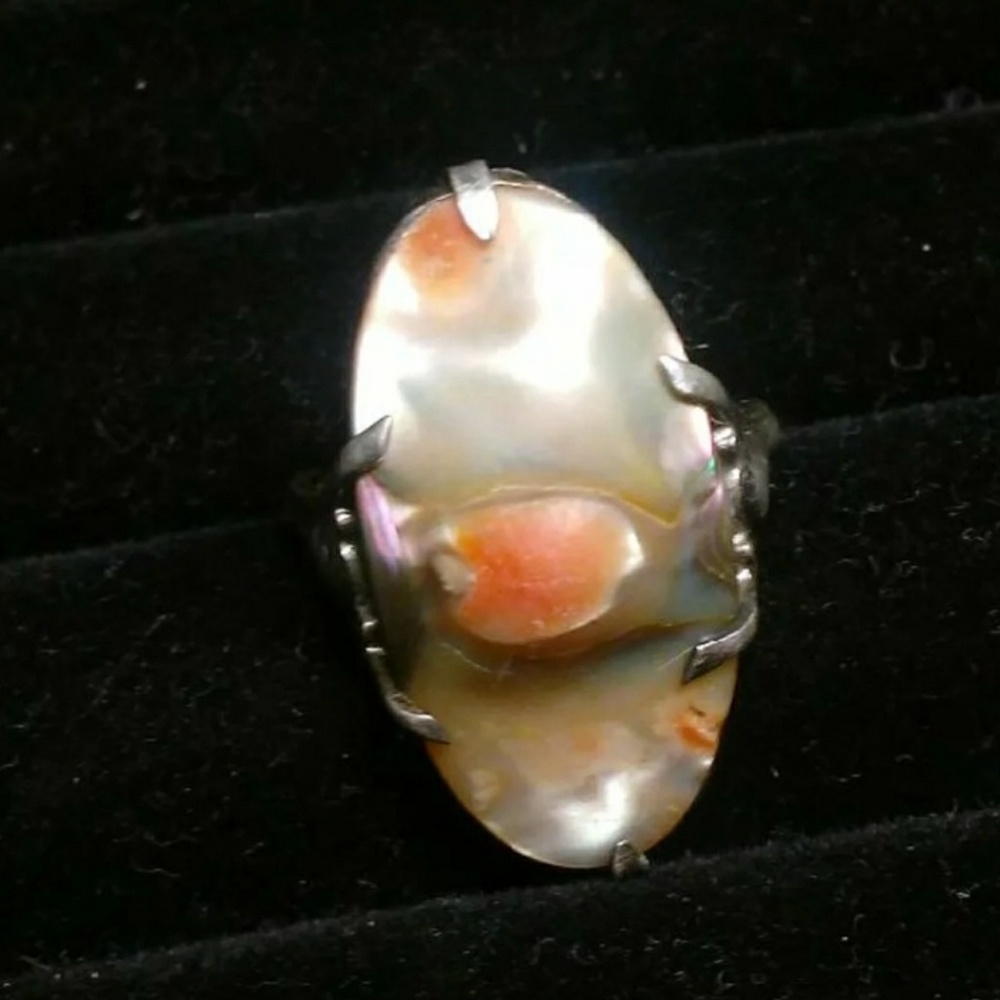 VINTAGE STERLING SILVER ABALONE RING - Picture 6 of 7